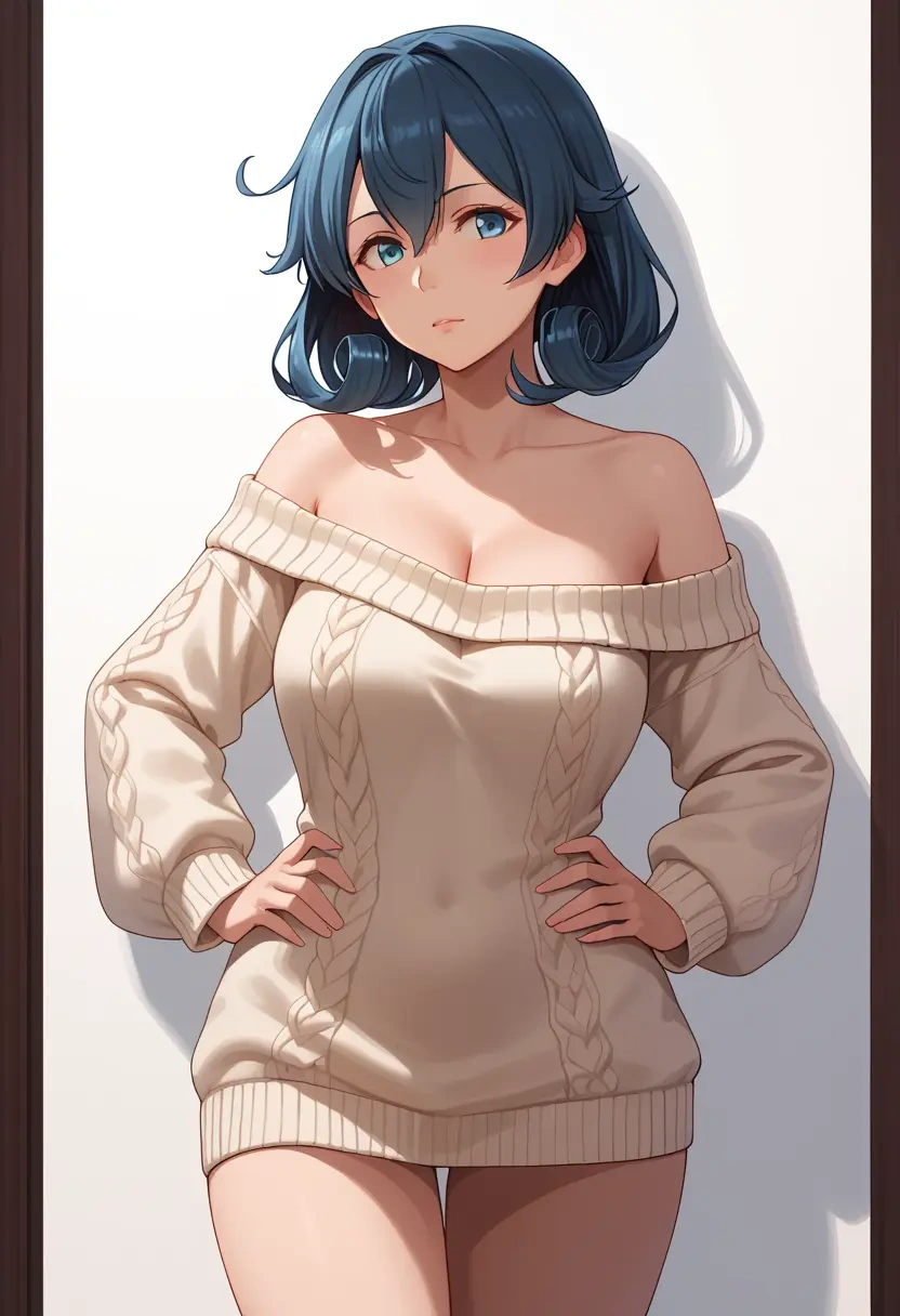 kantai_collection,houshou_(kancolle),Hands on hips,off-shoulder,sweater  - 