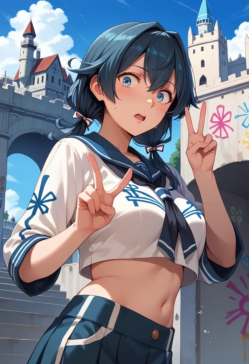 kantai_collection,houshou_(kancolle),cropped graffiti sweatshirt,dolphin shorts  - 