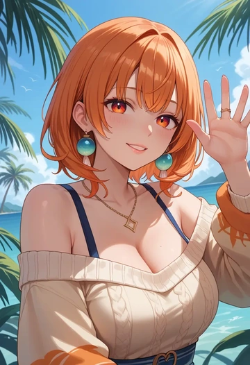 hololive,houshou_marine_(1st_costume),orange,sweater  - AI generated anime art