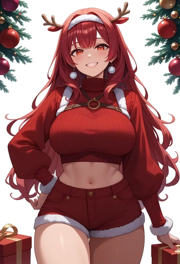 hololive,houshou_marine_(1st_costume),Christmas,red velvet shorts,turtleneck sweater  - AI generated anime art