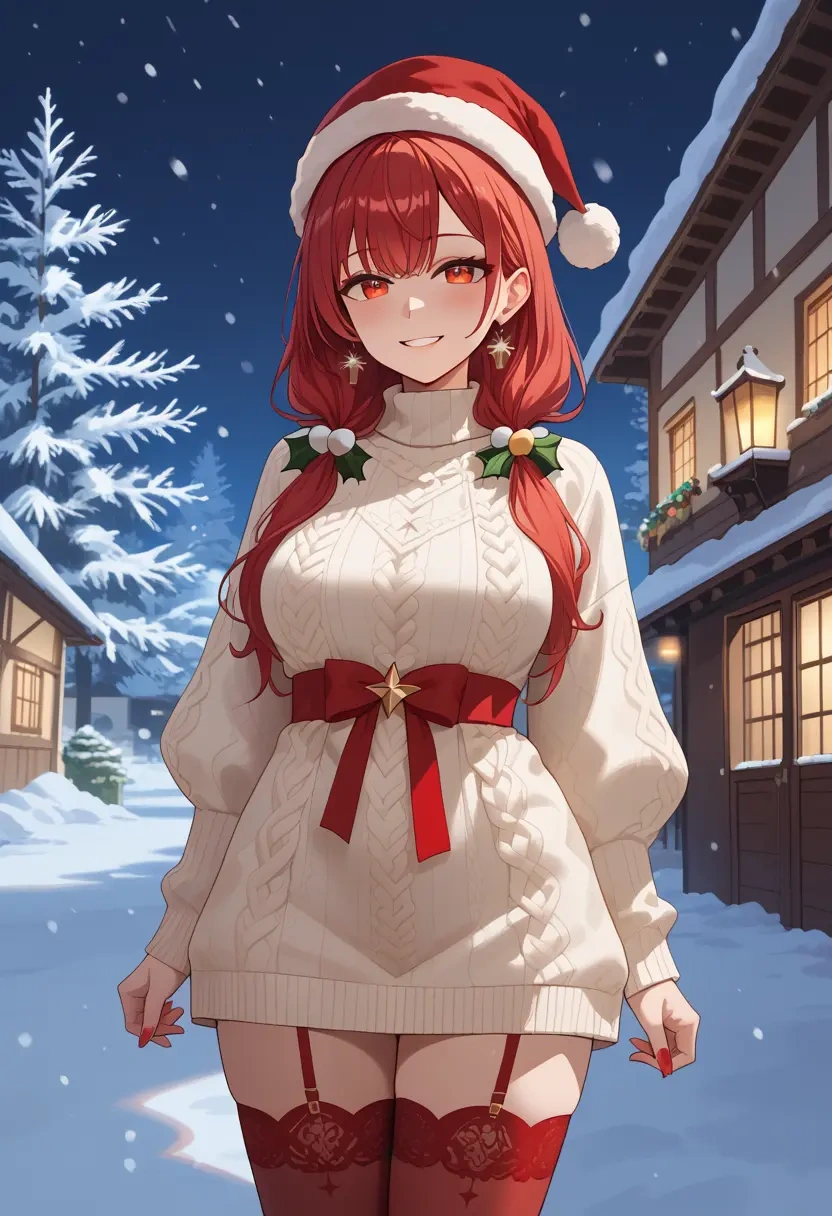 hololive,houshou_marine_(1st_costume),Christmas,sweater dress,stockings  - 