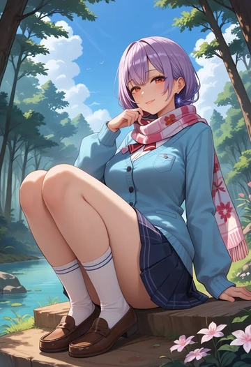 hololive,houshou_marine_(1st_costume),spring,student uniform,cardigan  - AI generated anime art