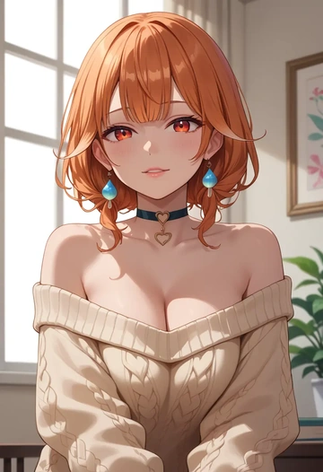 hololive,houshou_marine_(summer),orange,sweater,choker  - AI generated anime art