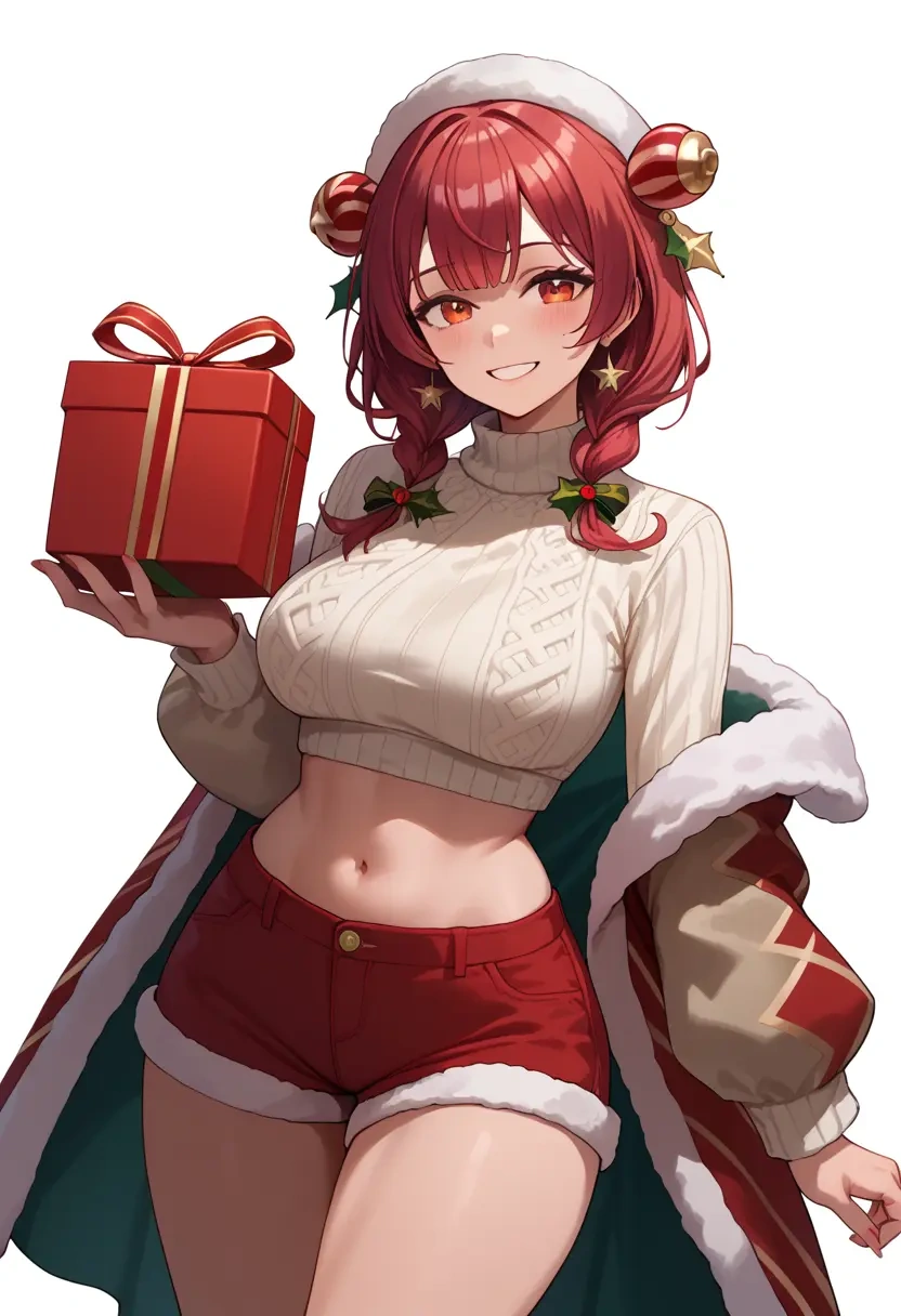 hololive,houshou_marine_(summer),Christmas,red velvet shorts,turtleneck sweater  - 