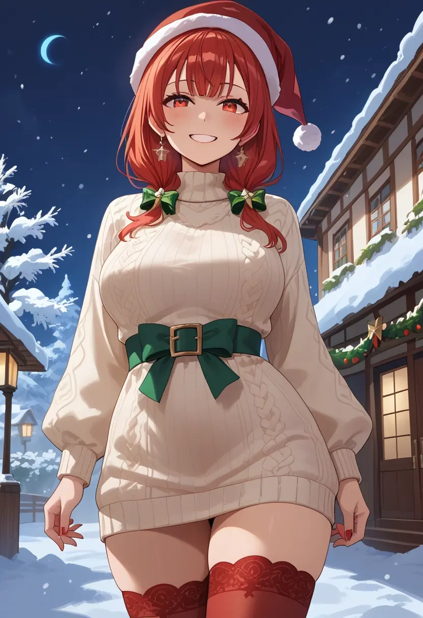 hololive,houshou_marine_(summer),Christmas,sweater dress,stockings  - 