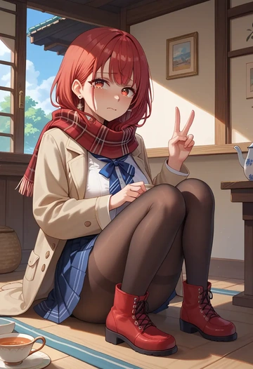 hololive,houshou_marine_(summer),winter,student uniform,fur-trimmed coat  - AI generated anime art