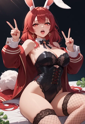 hololive,houshou_marine,bunny girl, sexy,stockings  - AI generated anime art