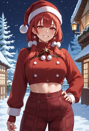 hololive,houshou_marine,Christmas,plaid trousers  - AI generated anime art