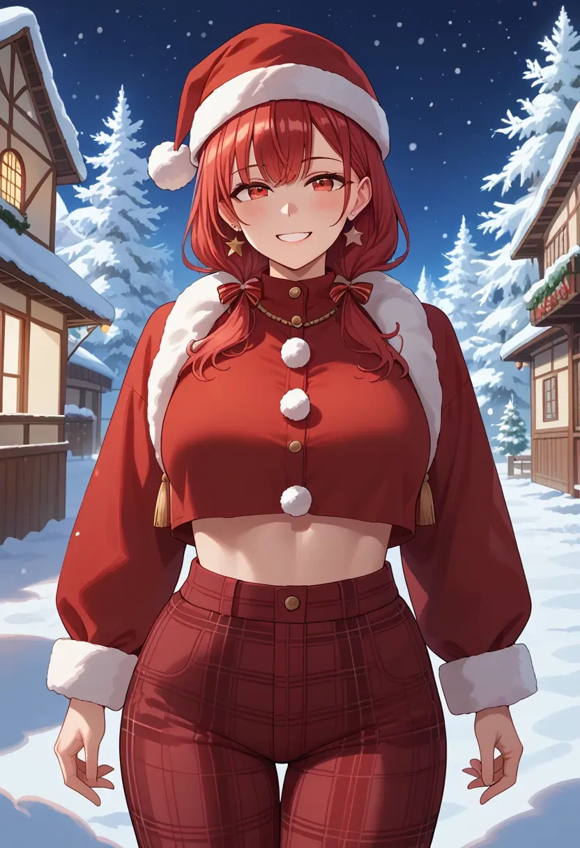 hololive,houshou_marine,Christmas,plaid trousers  - 