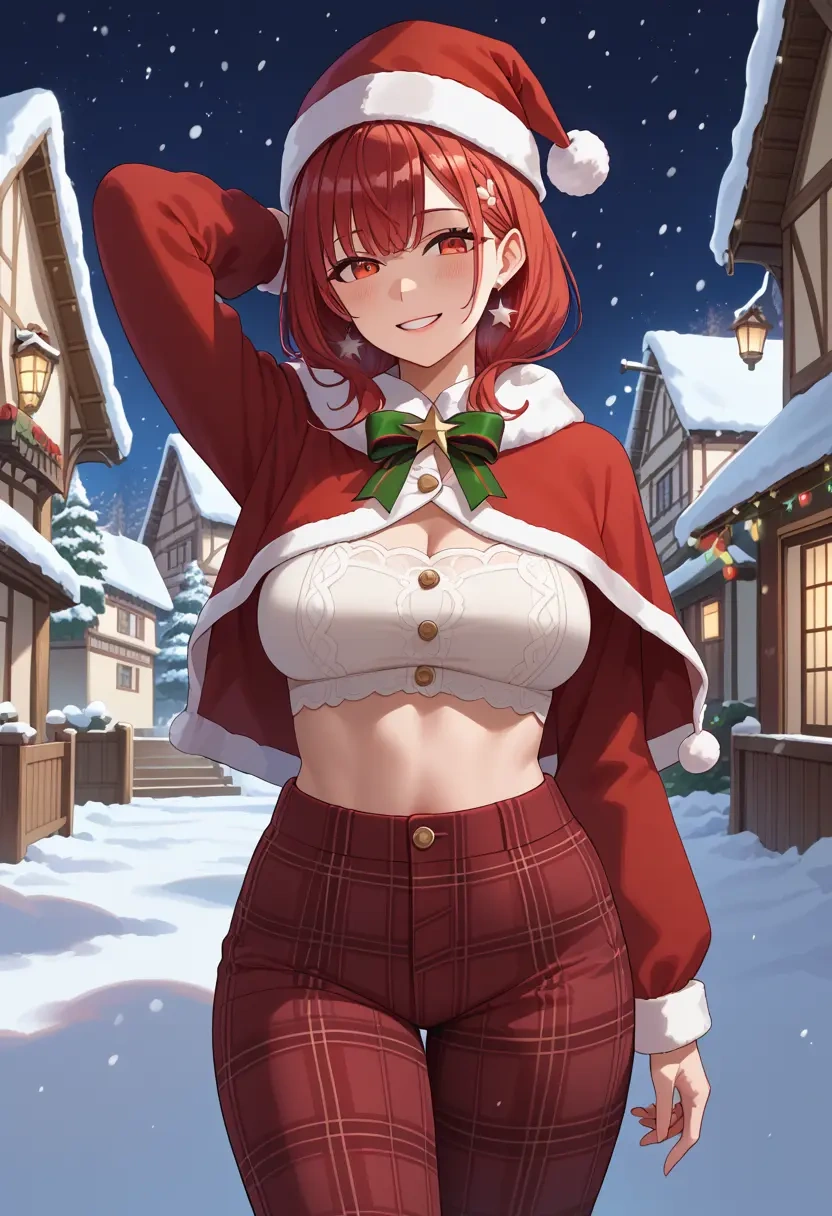 hololive,houshou_marine,Christmas,plaid trousers  - 