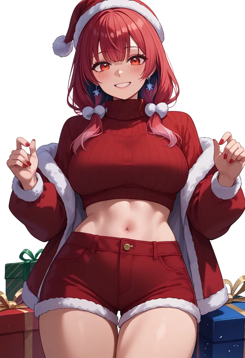 hololive,houshou_marine,Christmas,red velvet shorts,turtleneck sweater  - 