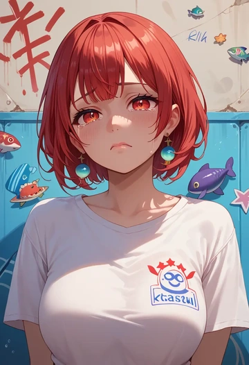 hololive,houshou_marine,crop graffiti tee,dolphin shorts  - AI generated anime art