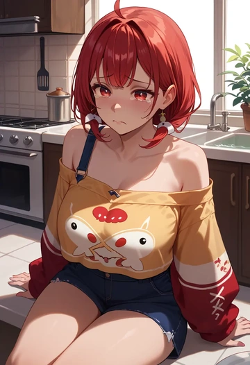 hololive,houshou_marine,off-shoulder top,dolphin shorts  - AI generated anime art