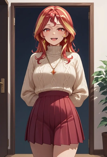 hololive,houshou_marine,sweater,cropped,pleated midi skirt  - AI generated anime art