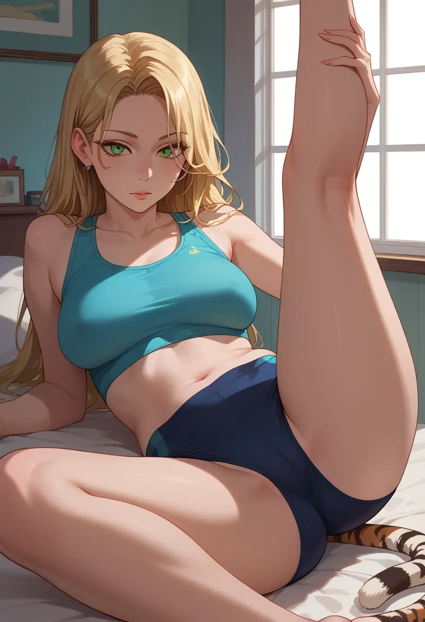 tiger_&_bunny,huang_baoling,yoga shorts,spread legs,sexy,one leg up  - 