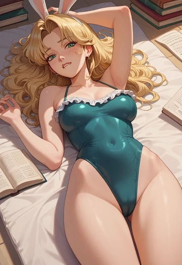 tiger_&_bunny,huang_baoling,retro style swimsuit,frilled neckline,bow detail  - AI generated anime art