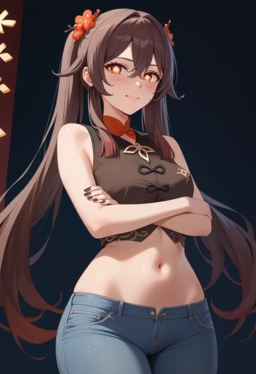 genshin impact,hutao,crop top  - AI generated anime art