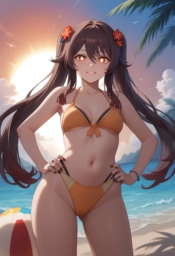 genshin impact,hutao,bikini  - AI generated anime art