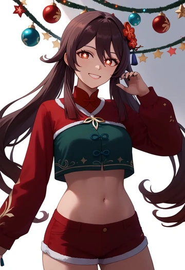 genshin impact,hutao,Christmas,red velvet shorts  - AI generated anime art