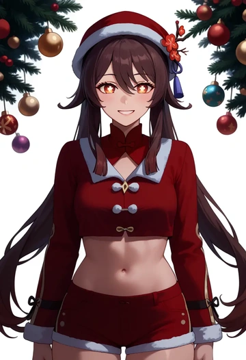 genshin impact,hutao,Christmas,red velvet shorts  - AI generated anime art