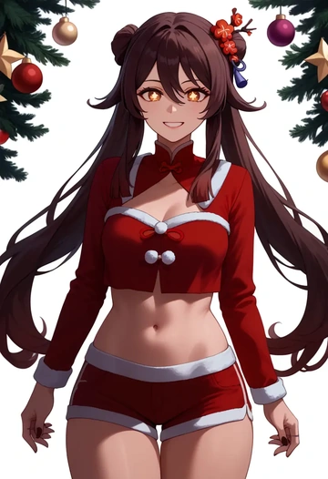 genshin impact,hutao,Christmas,red velvet shorts  - AI generated anime art