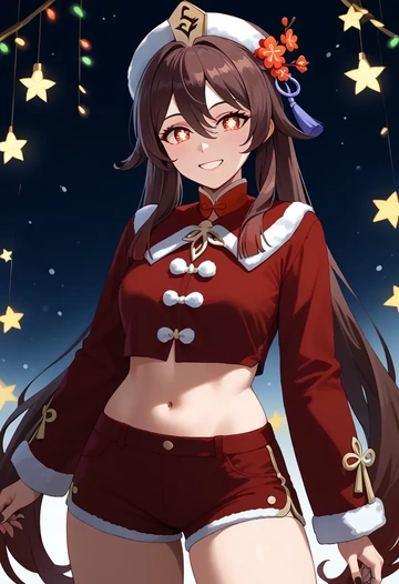 genshin impact,hutao,Christmas,red velvet shorts  - AI generated anime art