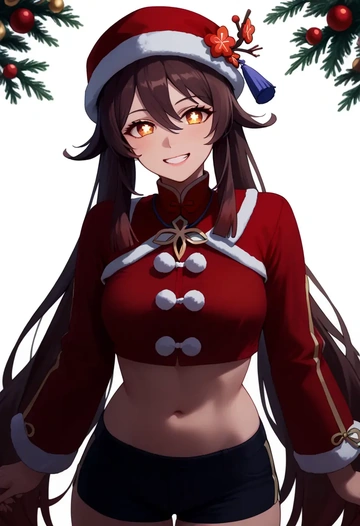 genshin impact,hutao,Christmas,red velvet shorts  - AI generated anime art