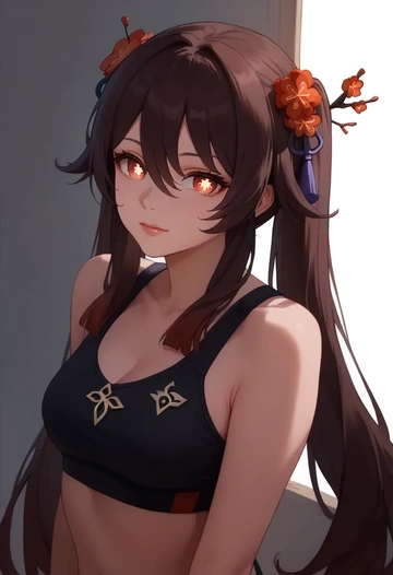 genshin impact,hutao,sports bra,high-waisted leggings  - AI generated anime art