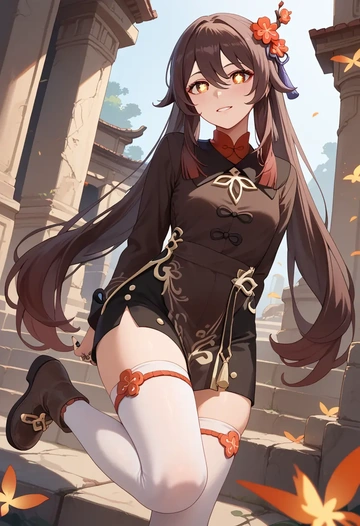 genshin impact,hutao,shirt dress,belted,stockings  - AI generated anime art