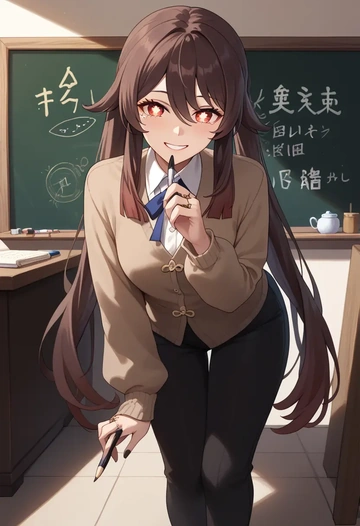 genshin impact,hutao,teacher, sweater  - AI generated anime art