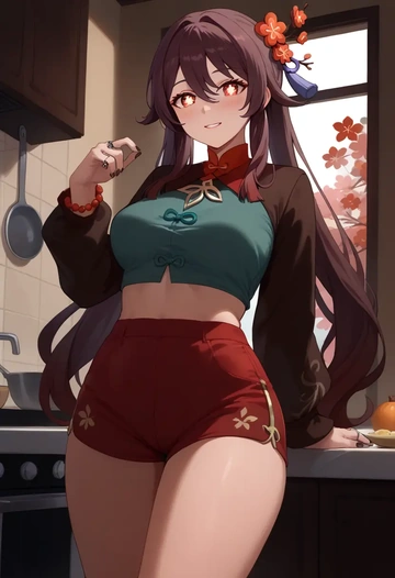 genshin impact,hutao,red velvet shorts  - AI generated anime art