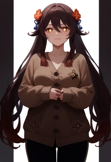 genshin impact,hutao,cardigan,oversized,wide-leg pants  - AI generated anime art