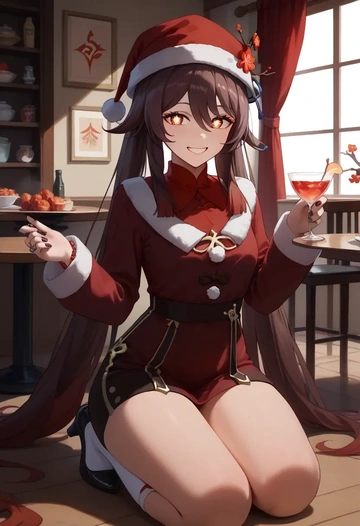 genshin impact,hutao,Christmas,red velvet dress  - AI generated anime art