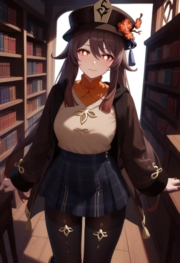 genshin impact,hutao,winter,student uniform,hooded coat  - AI generated anime art