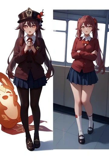 genshin impact,hutao,winter,student uniform,cardigan  - AI generated anime art