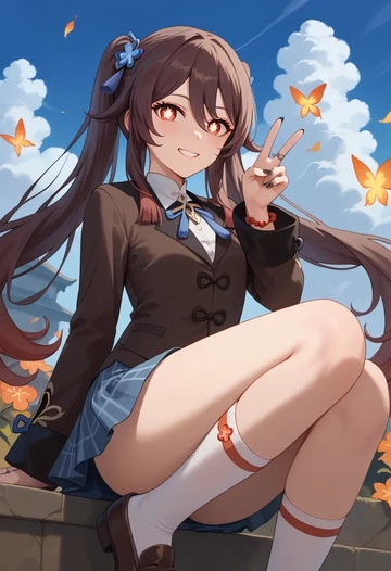 genshin impact,hutao,spring,student uniform,blazer  - AI generated anime art