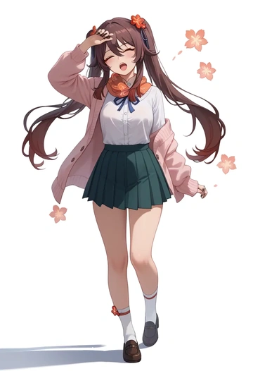 genshin impact,hutao,spring,student uniform,light cardigan  - AI generated anime art