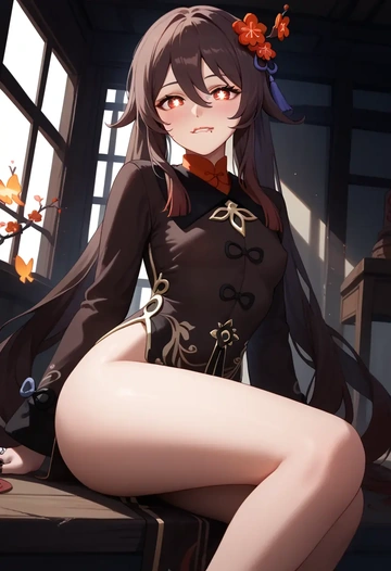 genshin impact,hutao,bodysuit,mesh,high-waisted skirt  - AI generated anime art