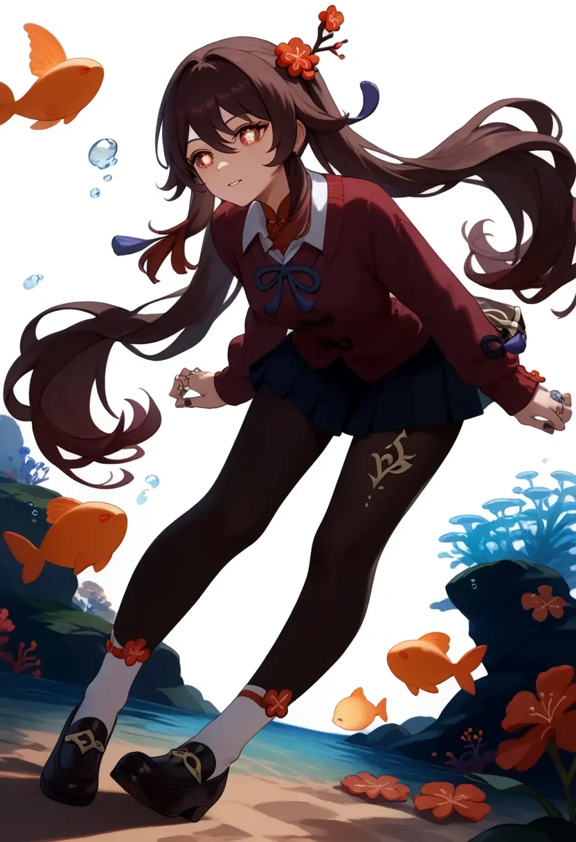 genshin impact,hutao,winter,student uniform,cardigan  - 