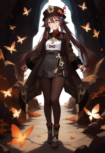 genshin impact,hutao,winter,student uniform,duffle coat  - AI generated anime art