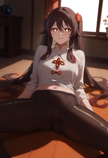 genshin impact,hutao,yoga,lying, spread legs,sexy,  - AI generated anime art