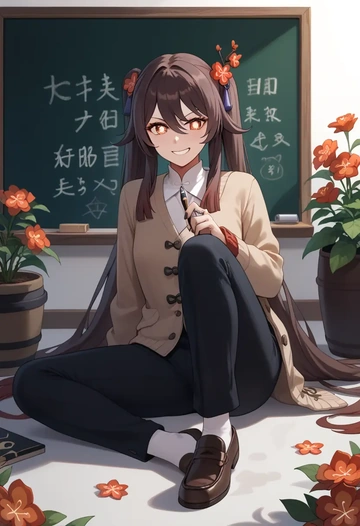 genshin impact,hutao,teacher, sweater  - AI generated anime art