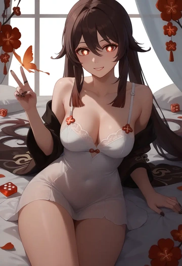 genshin impact,hutao,silk slip dress  - AI generated anime art