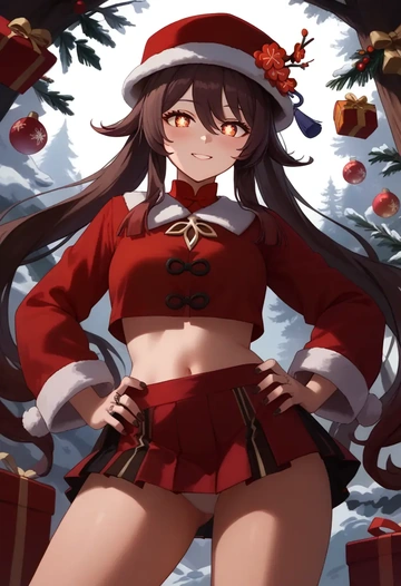 genshin impact,hutao,Christmas,skirt  - AI generated anime art