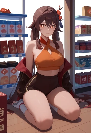 genshin impact,hutao,halter top,track pants  - AI generated anime art