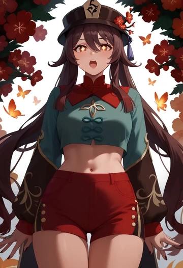 genshin impact,hutao,red velvet shorts  - AI generated anime art