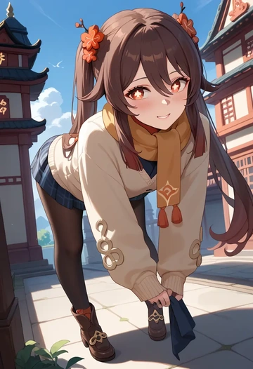 genshin impact,hutao,winter,student uniform,down jacket  - AI generated anime art