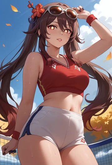 genshin impact,hutao,volleyball uniform  - AI generated anime art