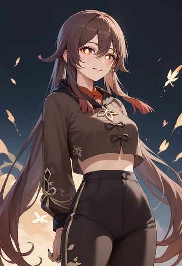 genshin impact,hutao,crop windbreaker,shorts  - AI generated anime art