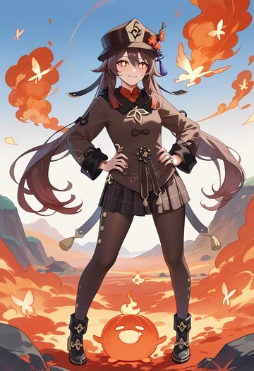 genshin impact,hutao,winter,student uniform,hooded coat  - AI generated anime art